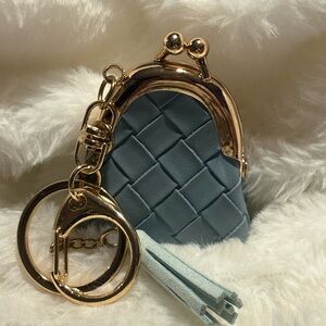 Elegant Blue Woven Mini Bag with Gold Accents